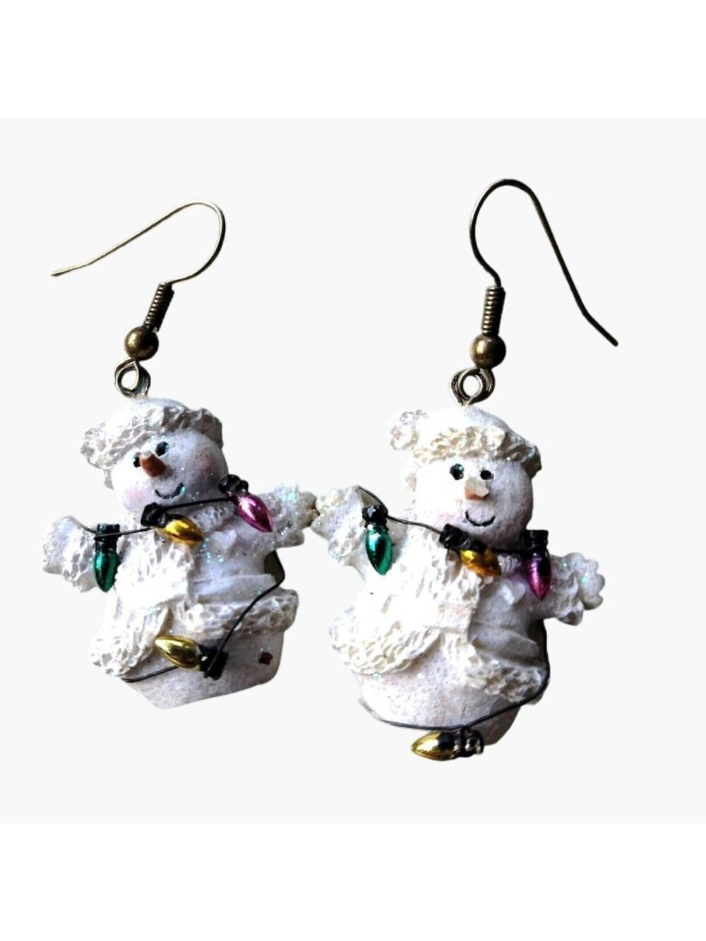 Snowman Earrings White Christmas Lights Dangle Drop Winter Holiday Jewelry